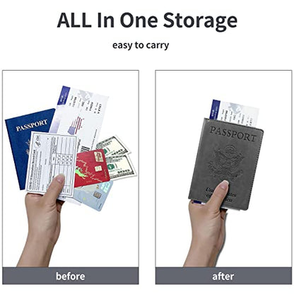 Passport Holder Wallet Cover Case RFID Blocking Slot Travel Accessories - color: Dark Gray