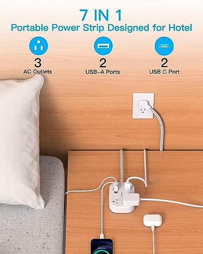 Cruise Essentials 2026,One Beat Travel Power Strip with USB C,Flat Plug 1ft - color: White, size: 1Ft