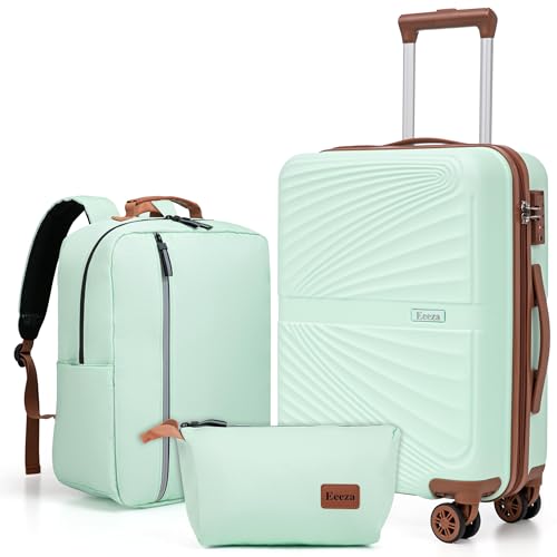 Eeeza Carry On Luggage Set Suitcase 3 Piece,Green(20"/BP/TB) - color: Green