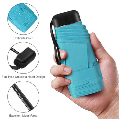 Mini Umbrella for Travel with Case Small Compact Sun Rain Tiny for Purse - color: 1702.Lake Green