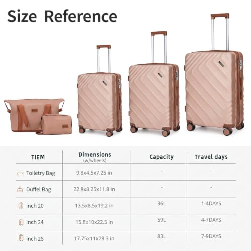Rosamo 5 Piece Luggage Set Expandable Suitcase 22x14x9 Airline Approved Carry on, ABS Hard Case Suitcases with Spinner Wheels, TSA Lock, Yellow, 5PCS, Central Hardside Expandable Luggage with Spinner - color: Rose Gold, size: 5PC Set (20"/24"/28"/TB/DB)
