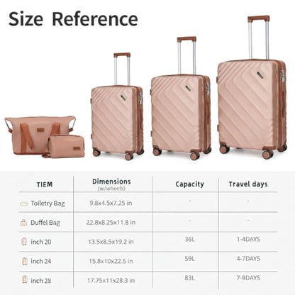 Rosamo 5 Piece Luggage Set Expandable Suitcase 22x14x9 Airline Approved Carry on, ABS Hard Case Suitcases with Spinner Wheels, TSA Lock, Yellow, 5PCS, Central Hardside Expandable Luggage with Spinner - color: Rose Gold, size: 5PC Set (20"/24"/28"/TB/DB)