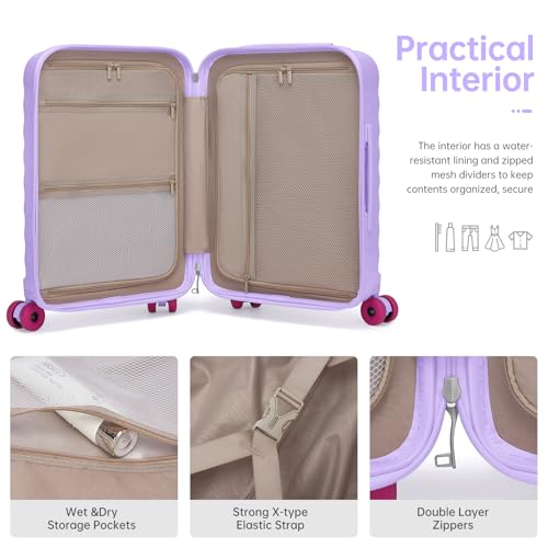 Carry On Luggage Set 3 Piece, Carry-on Suitcase With Wheels - color: DT-Lavender