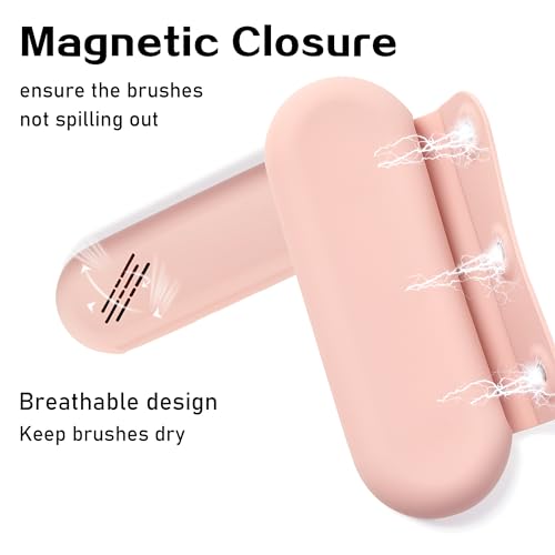 Makeup Brush Holder Magnetic closure Make Up Brushes Organizer Silicone Makeup Bag Travel Essentials (Pink) - color: Pink
