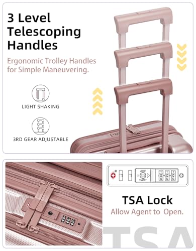 LARVENDER Carry On Luggage 22x14x9 Airline Approved, Suitcases with Wheels - color: Rose Gold-2