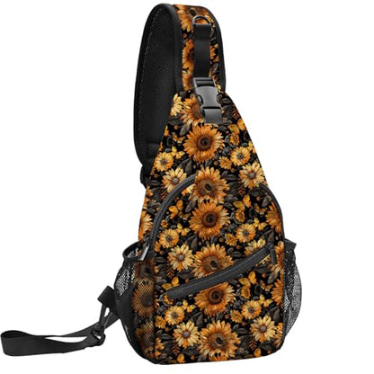 Yrebyou Sunflower Sling Bag for Women Lightweight Crossbody Backpack with Adjustable Strap Casual Daypack Roomy Capacity Breathable for Travel Work Daily Use - color: Dark Yellow