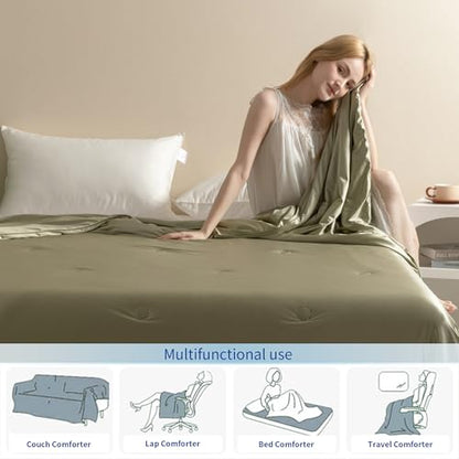 BOV Menopause Cooling Blanket 92"x80" – Double Sided Ice Touch Blanket for Hot Sleepers, Night Sweats & Hot Flashes, Stay Cool Throw Blanket for Bedroom, Camping & Gifts - color: Green