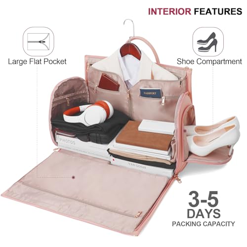 Modoker Convertible PU Leather Rolling Garment Duffle Bag for Women, Pink - color: Rolling Pink