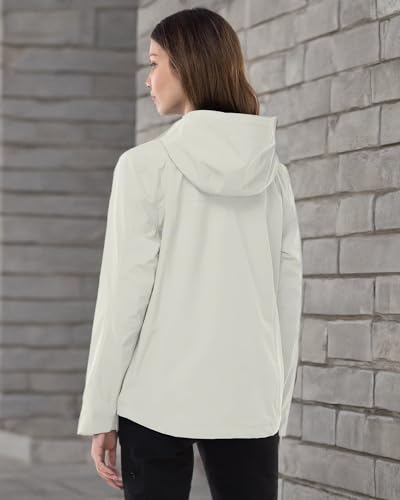 Outdoor Ventures Packable Rain Jacket Women Waterproof Raincoat with Hood - color: Ice Grey, size: Medium