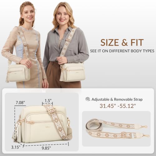 Vegan Leather Crossbody Bags for Women Anti theft Purses and Handbag - color: Beige White