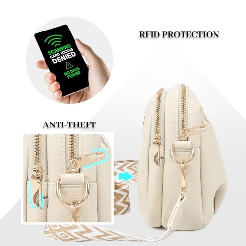 Crossbody Bag for Women Vegan Leather Handbag Purse Anti Theft RFID - color: Off-white