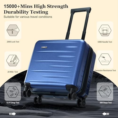 CENSIEN Expandable 16 Inch Carry On Luggage Airline Approved Small Suitcase - color: Navy Blue, size: 16 Inch EXT