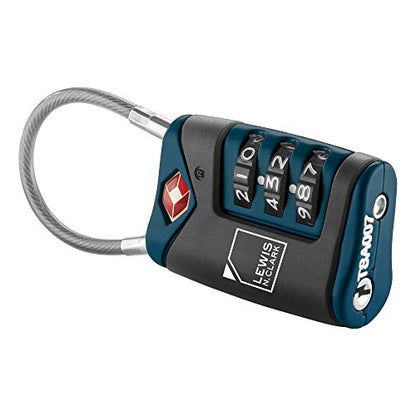Lewis N. Clark TSA-Approved Combination Luggage Lock with Steel Cable (2-Pack), Blue, One Size - color: Blue, size: 2 Pack