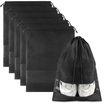 Black Travel Shoe Bags - 5 Pcs Non-Woven Packing Bags with Clear Window - color: Black, style: 5 Pack