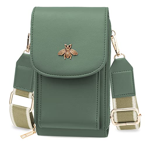 CrossBody Bags with Touchscreen Cell Phone Purse Window Zipper Pocket,RFID Blocking Card Holder iPhone bag for Women - color: Vertical - Grey Green