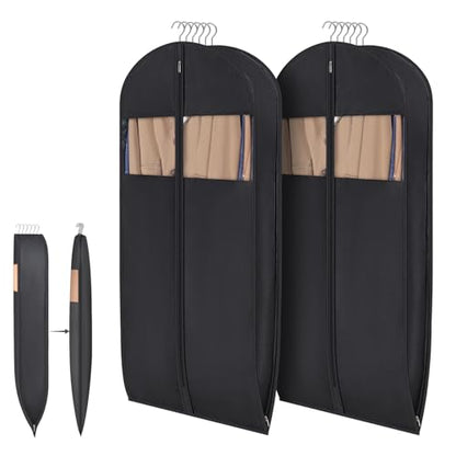 Syeeiex Compression Hanging and Space Saving Garment Bag, 54 Inch, Black - color: Black, size: 54" - 2pcs(8" Gusseted)