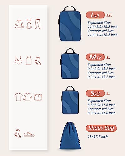 BAGSMART Compression Packing Cubes for Travel - color: Classic Blue, size: Set of 6