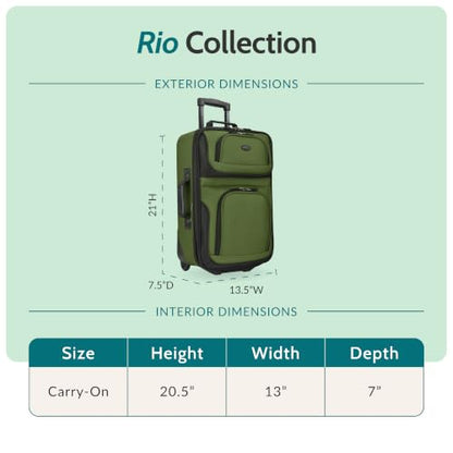 U.S. Traveler Rio Lightweight Softside Rolling Carry-on Suitcase, 2-Wheel Single, Teal - color: Teal, size: 21"