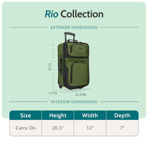 U.S. Traveler Rio Lightweight Softside Rolling Carry-on Suitcase, 2-Wheel Single, Black - color: Black, size: 21"