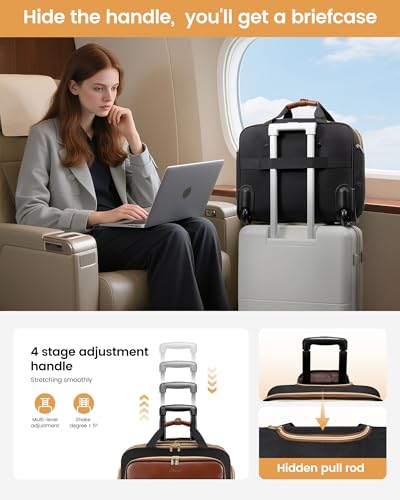 LOVEVOOK Rolling Laptop Bag for Women, Underseat Carry On Bag with Wheels - color: V Quilted-Black-Brown