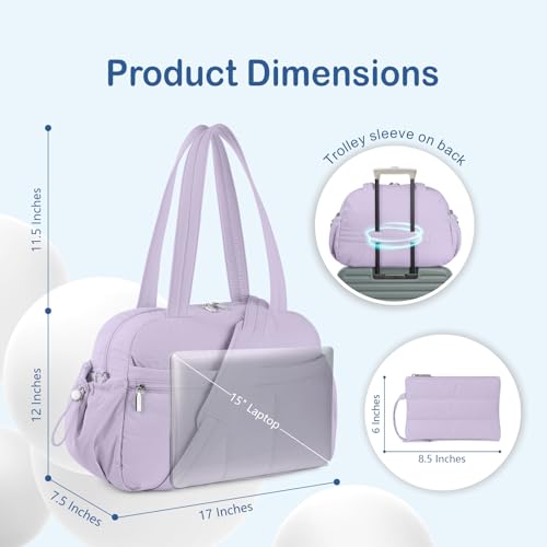 TOPDesign Travel Duffel Bag, Puffy Carry On Overnight, Gym Bag w/Wet Pocket - color: Light Purple