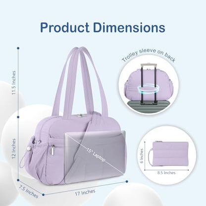 TOPDesign Travel Duffel Bag, Puffy Carry On Overnight, Gym Bag w/Wet Pocket - color: Light Purple