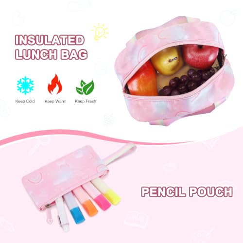 3PCS Rainbow Butterfly Rolling Backpack for Girls with Lunch Box (Pink) - color: Pink