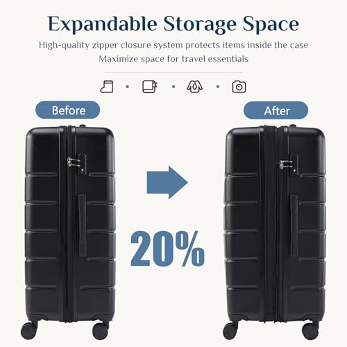 NEWBULIG 24 Inch Checked Luggage, Expandable Suitcase with Spinner Wheels - color: Black, size: 24 Inch