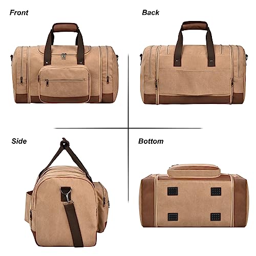 Litvyak 50L Canvas Duffle Bag for Travel Weekend Gym Overnight Carry-on - color: Coffee, size: 50L