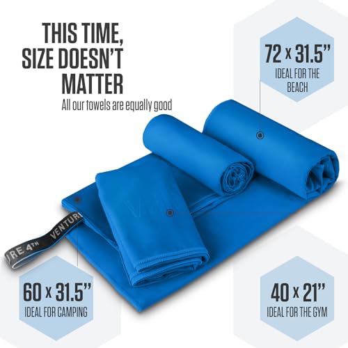 VENTURE 4TH Quick Dry Microfiber Towel for Camping & Gym - Blue Extra Large - color: Blue, size: 72.00" x 31.50"
