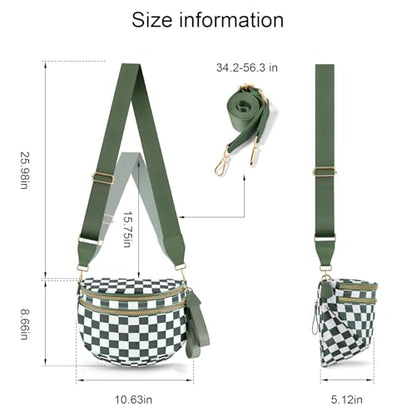 Checkered Crossbody Bags for Women, Large Nylon Bum Bags - color: Beans Green Checkered