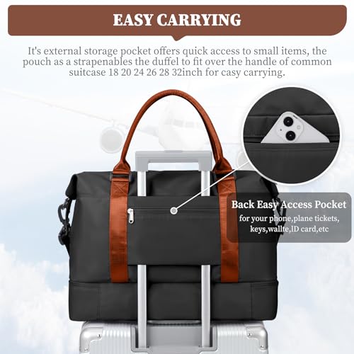 Weekender Bags for Women, Carry-On Overnight Travel Duffel Bag - color: Black & Brown, size: Extra Large
