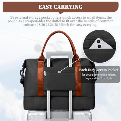 Weekender Bags for Women, Carry-On Overnight Travel Duffel Bag - color: Black & Brown, size: Extra Large