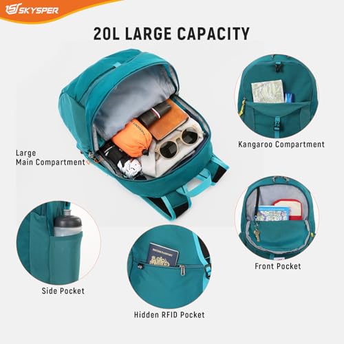 SKYSPER Small Packable Hiking Backpack 20L Anti-theift Travel Daypack - color: Cyan
