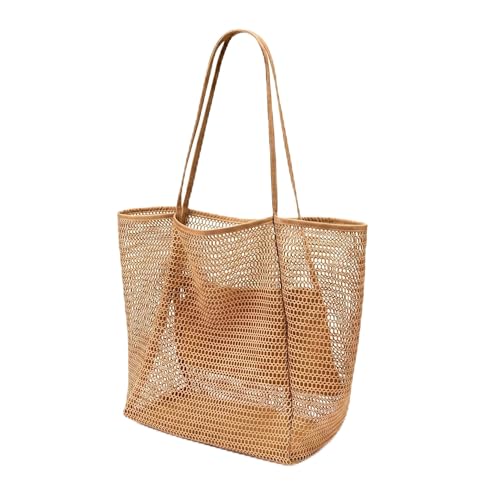 Mesh Beach Tote Bag for Women, Sandproof Quick Dry Foldable Travel Bag - color: Khaki