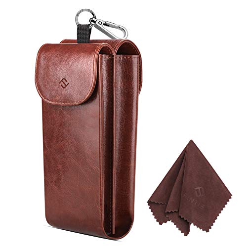 FINTIE Double Glasses Case with Carabiner Hook, Vegan Leather Eyeglass Case - color: Brown