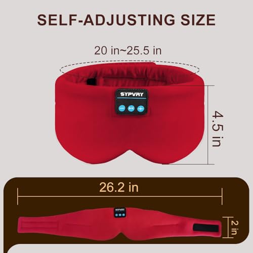 Sleep Mask Bluetooth 5.4 Headphones Soft Wireless Headband Eye Mask Blackout with Microphone (Red) - color: Red