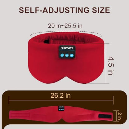 Sleep Mask Bluetooth 5.4 Headphones Soft Wireless Headband Eye Mask Blackout with Microphone (Red) - color: Red