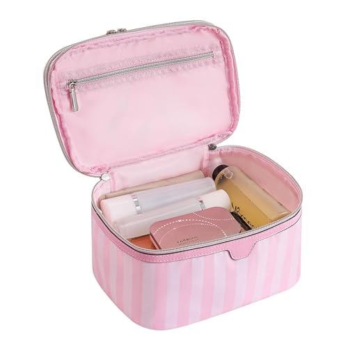 RSRSLEII Waterproof Large Striped Double Layer Travel Makeup Bag(1Top Open) - color: 01Top Open