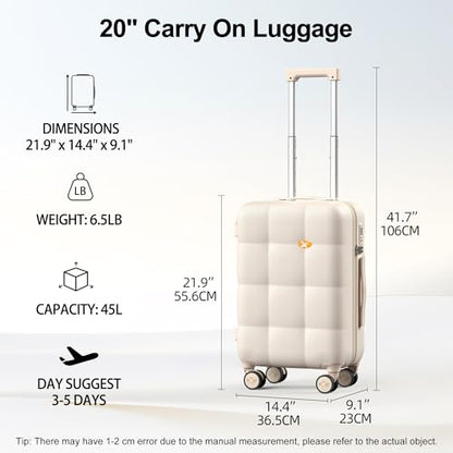 MGB Carry On Luggage 22x14x9 Airline Approved, Suitcases with Wheels, Cream - color: Cream, size: Carry-On 20 Inch