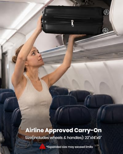 Kono Carry On Luggage Set Airline Approved with Spinner Wheels - color: Black, size: 2-piece Set (12/20)