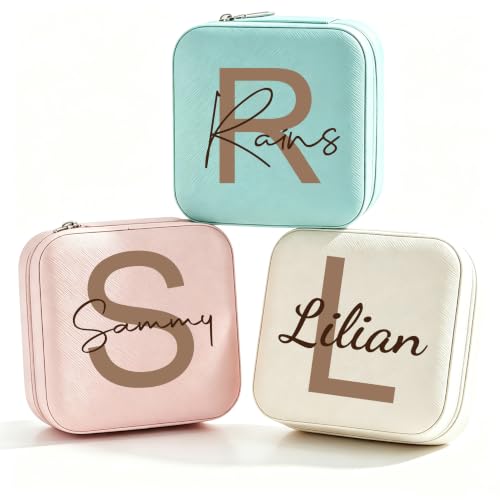 Ships Next Day, Custom Travel Jewelry Box for Women with Name and Initial, Personalized Small Jewelry Case for Travel, Customized Gift Box for Teen Girls, Bridesmaid Gifts for Wedding Day - style: Name with Initial