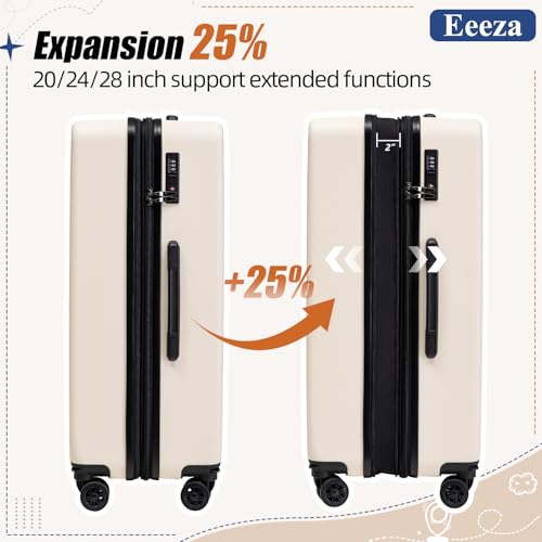 3-Piece Airline Approved Hardcase Carry on Luggage Set 20" Beige | Scratch Resistant ABS Build with Ergonomic Telescopic Handle Smooth Spinner Wheels 22x14x9 Travel Set TSA Lock - color: Beige, size: 3 piece