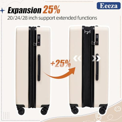 3-Piece Airline Approved Hardcase Carry on Luggage Set 20" Beige | Scratch Resistant ABS Build with Ergonomic Telescopic Handle Smooth Spinner Wheels 22x14x9 Travel Set TSA Lock - color: Beige, size: 3 piece