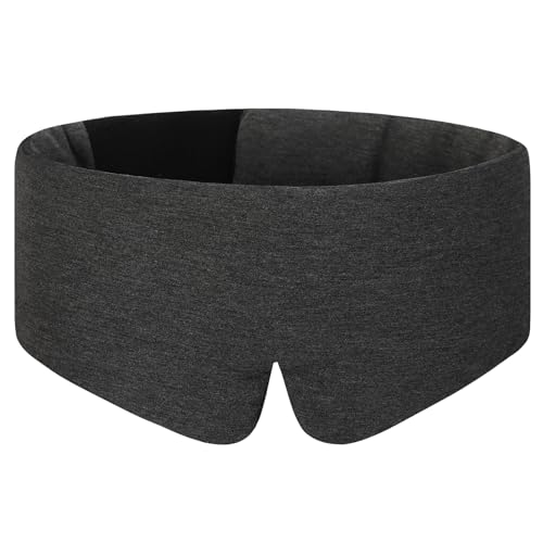 ALASKA BEAR Wraparound Style Organic Cotton Eye Mask with Padded Nose, Big Wide Headband and Large Coverage Ear Muff Sleeping Mask with Bottom Flap for Full Blackout, Dark Grey - color: Dark Grey