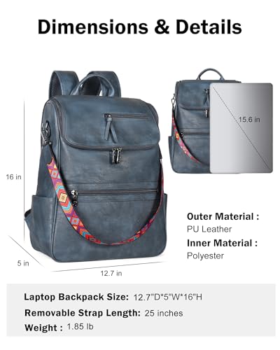FADEON Laptop Backpack for Women, Vegan Leather 15.6 inch Computer bag - color: Purple Retro Style