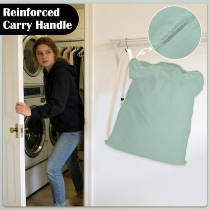Canvas Laundry Bag with Shoulder Strap & Drawstring, 23"W x 29"H, MintGreen - color: Mint Green