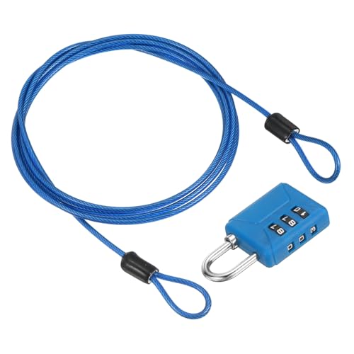 PATIKIL 4.9ft(59.1") Security Steel Cable with 3 Digit Combination Lock, 1 Set Travel Padlock PVC Coated Safety Wire Rope Double Loop for Luggage Suitcase, Clear Blue Blue - color: Clear Blue Blue, size: 4.9ft