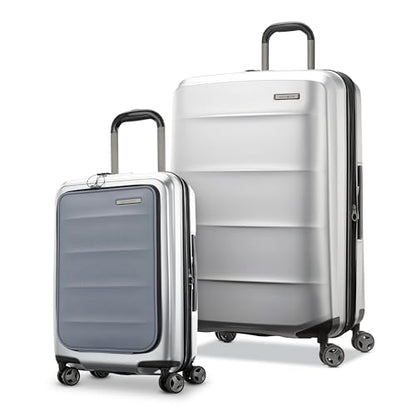 Samsonite Octiv 하드사이드 스피너, 알루미늄 실버., Octiv 경량 하드쉘 수하물 - 내구성이 뛰어난 스피너 휠, 텔레스코픽 핸들, TSA 승인 잠금 장치 - color: 알루미늄 실버., size: 2-Piece Set (Pro 21 with Front Pocket / 28)