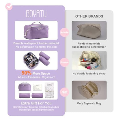 BOYATU Travel Makeup Bag Cosmetic Bags for Women: 3 Pcs Set Make up Bag - color: L01 Purple